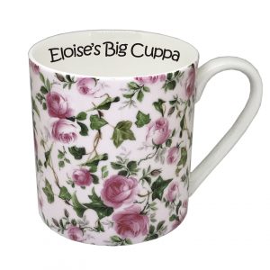 large pink rose chintz mug