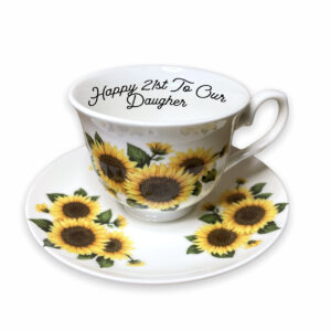 personalised fine bone china sunflower tea cup and saucer set from Eeksie Peeksie