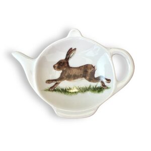 white porcelain teabag tidy with hare design