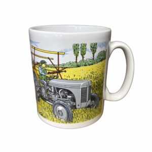 This grey Ferguson vintage tractor design appears around our half pint stoneware mug.  The mugs hold approximately 10 fluid ozs or 275 ml and as they are kiln fired are completely dishwasher safe.  They measure approximately 10cm in height with a top diameter of 8cm. Each mug comes in its own display box with even a teabag for that first cup of tea. These mugs are ideal gifts for vintage tractor or farming enthusiasts.
