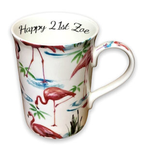 flamingo chintz personalised china coffee mug