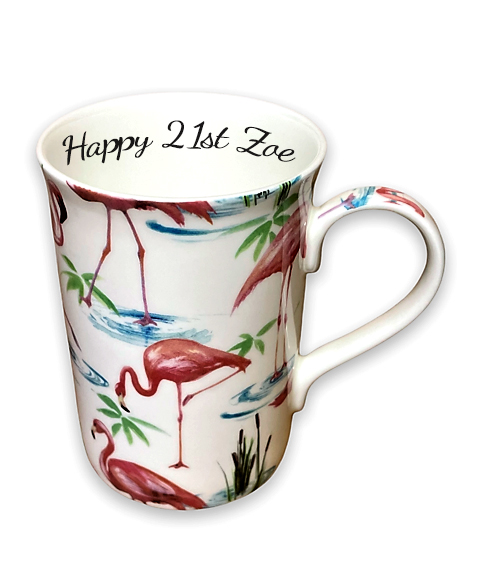 flamingo chintz personalised china coffee mug