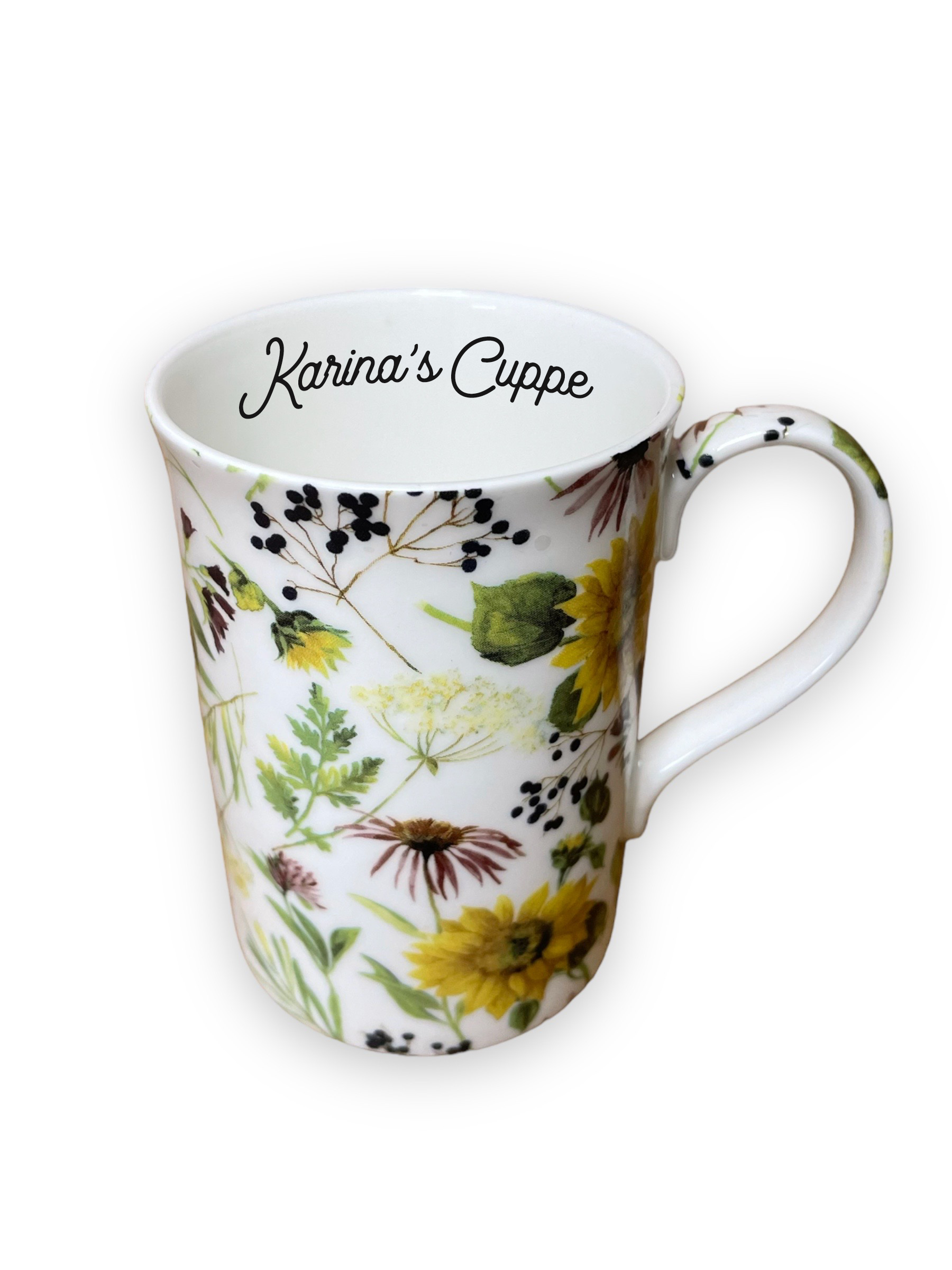 sunflower chintz personalised fine bone china mug